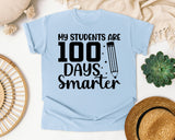 My Students Are 100 Days Smarter White graphic tee in Chambray