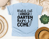 Watch Out Kindergarten Here I Come White graphic tee in Chambray