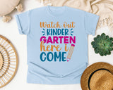 Watch Out Kindergarten Here I Come Red graphic tee in Chambray