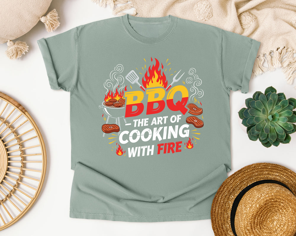 BBQ The Art Of Cooking With Fire graphic tee in Bay Comfort Colors 1717