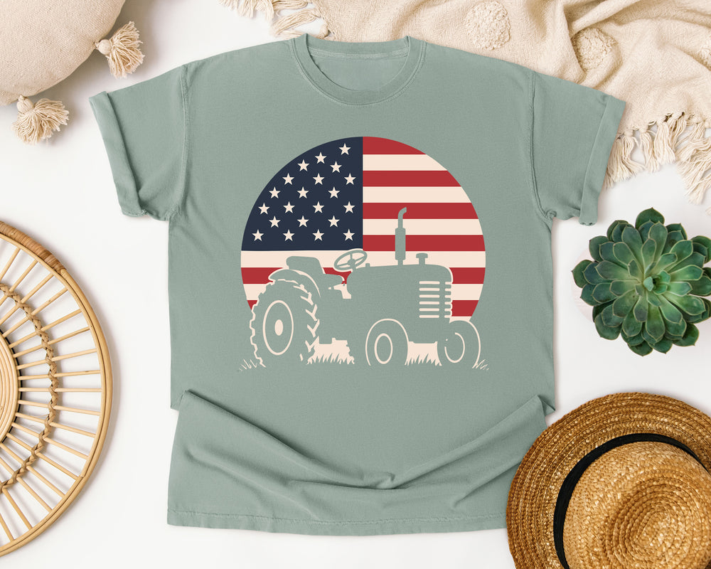 Subtle Tractor Flag Silhouette graphic tee in Bay Comfort Colors 1717