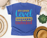 4th Grade Level Unlocked Teal graphic tee in Flo Blue