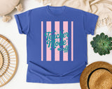 Teacher Mode Off Stripes graphic tee in Flo Blue