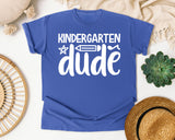 Kindergarten Dude White 2 graphic tee in Flo Blue