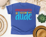 Kindergarten Dude White 2 3 graphic tee in Flo Blue
