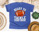 Ready To Tackle Third Grade White graphic tee in Flo Blue
