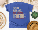 Father Husband Meat Smoker Legend Pink graphic tee in Flo Blue