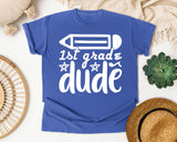 1st Grade Dude White 2 graphic tee in Flo Blue