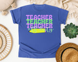 Teacher Teacher Teacher graphic tee in Flo Blue