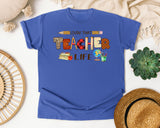 Livin That Teacher Life graphic tee in Flo Blue