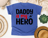 Daddy Is My Hero White graphic tee in Flo Blue
