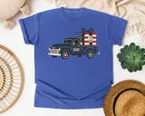 Patriotic Truck With Gifts graphic tee in Flo Blue