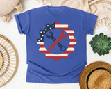 Patriotic Gear And Wrenches graphic tee in Flo Blue