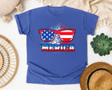 Merica Red graphic tee in Flo Blue