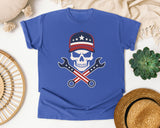 Skull Cap And Wrenches graphic tee in Flo Blue