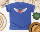 Patriotic Winged Shield graphic tee in Flo Blue