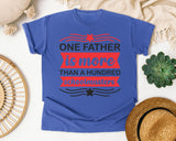 One Father Is More Than A Hundred Schoolmasters White 2 graphic tee in Flo Blue
