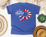 God Bless America Land That I Love Red graphic tee in Flo Blue