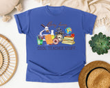 Busy Doing Cool Teacher Stuff graphic tee in Flo Blue