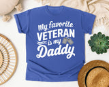 My Favorite Veteran Is My Daddy White 2 graphic tee in Flo Blue