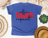 Coffee Teach Repeat graphic tee in Flo Blue