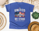 United We Stand Happy 4th Of July Grey graphic tee in Flo Blue