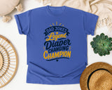 Dad Jokes Legend Diaper Changing Champion Gold graphic tee in Flo Blue