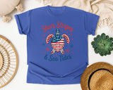 Stars Stripes And Sea Tides Grey graphic tee in Flo Blue