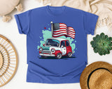 Classic Car With Flags graphic tee in Flo Blue