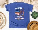 Bigfoot Fishing Freedom graphic tee in Flo Blue