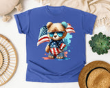 Bear With American Flag graphic tee in Flo Blue