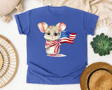 Mouse With American Flag graphic tee in Flo Blue