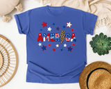 America Grey graphic tee in Flo Blue
