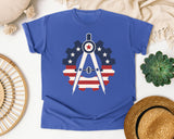Patriotic Compass Gear Emblem Navy 2 graphic tee in Flo Blue
