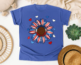 Patriotic Sunflower Hearts graphic tee in Flo Blue