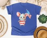 Mouse Holding American Flag graphic tee in Flo Blue