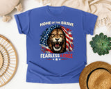 Home Of The Brave Fearless And Free graphic tee in Flo Blue