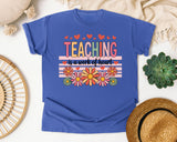 Teaching Is A Work Of Heart Flowers graphic tee in Flo Blue
