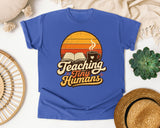 Teaching Tiny Humans Retro Sunset graphic tee in Flo Blue