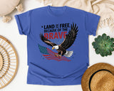 Land Of The Free Because Of The Brave Black graphic tee in Flo Blue