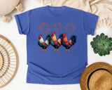Patriotic Roosters Fireworks graphic tee in Flo Blue