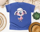 Patriotic Poodle Puppy graphic tee in Flo Blue