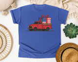 Red Truck With Flag Gift graphic tee in Flo Blue