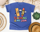 Teaching Is My Jam graphic tee in Flo Blue