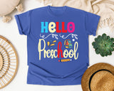 Hello Preschool Backpack graphic tee in Flo Blue