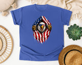 Eagle Ripping Flag graphic tee in Flo Blue