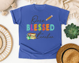 One Blessed Teacher graphic tee in Flo Blue