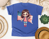 Girl Holding Large Flag graphic tee in Flo Blue