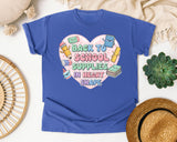 Back To School Supplies In Heart Shape graphic tee in Flo Blue