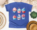Patriotic Cupcakes Grey graphic tee in Flo Blue